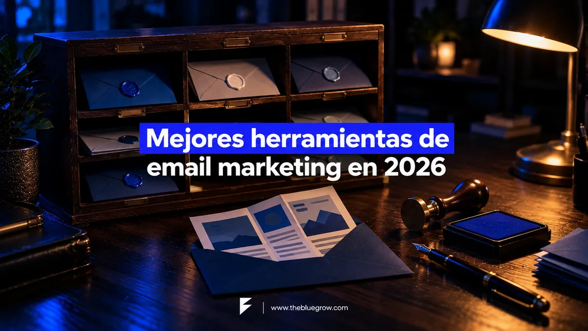 Mejores herramientas de email marketing en 2026: casillero de madera con sobres lacrados y una newsletter sobre el escritorio