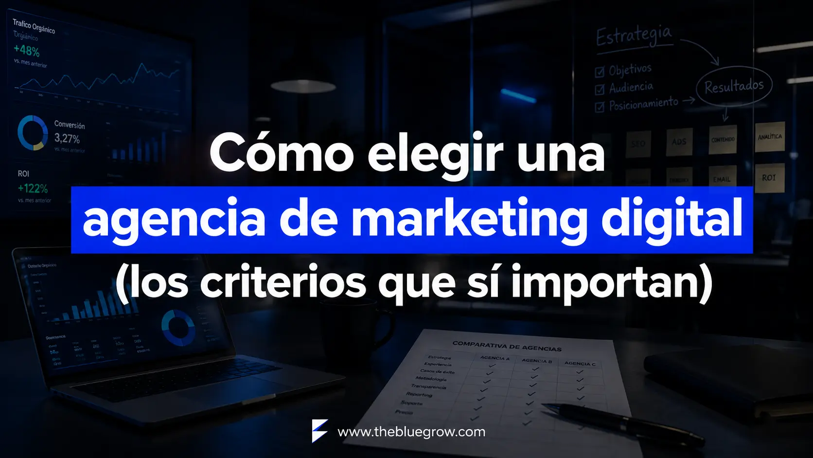 Dashboards de marketing, estrategia y comparativa para elegir una agencia de marketing digital según resultados